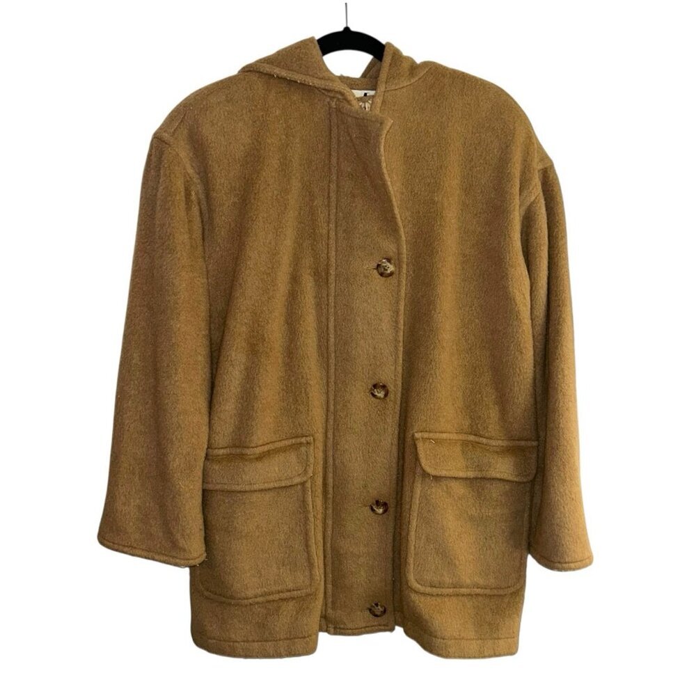 MACKINTOSH Wool Mohair Blend Camel Color Button Up Hooded Retro Peacoat Size 6